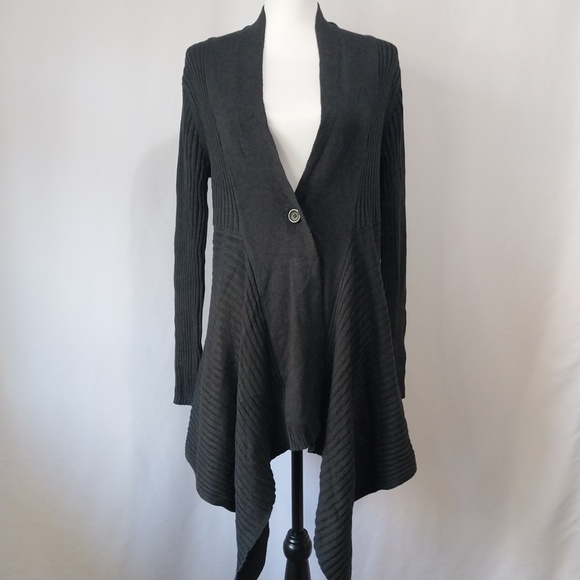 Old Navy Black Open Front Button Lock Ribbed Asymmetric Long Sleeve Card… - Picture 2 of 11